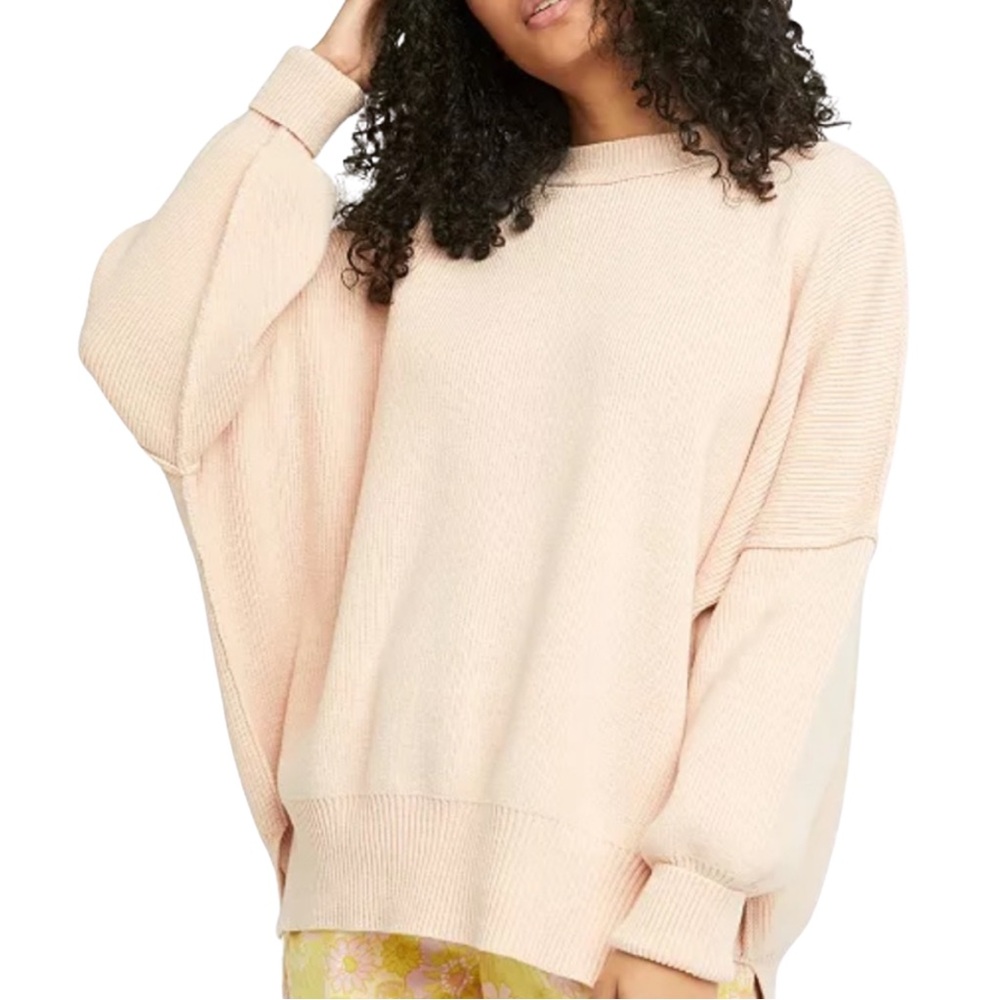 Free People Easy Street Tunic Oversized Sweater Ribbed Peach Parfait Women’s S